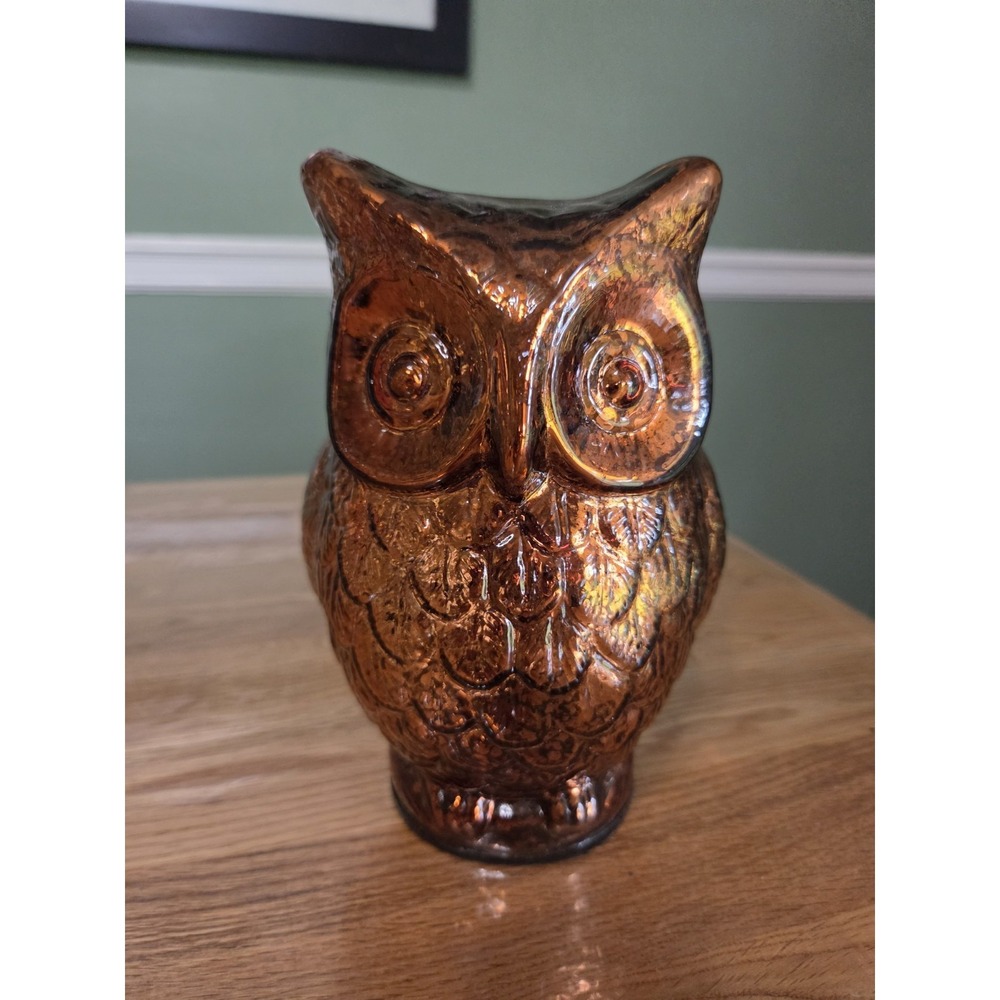 Glass Owl 7.5" Tan Brown Copper Luster Shine